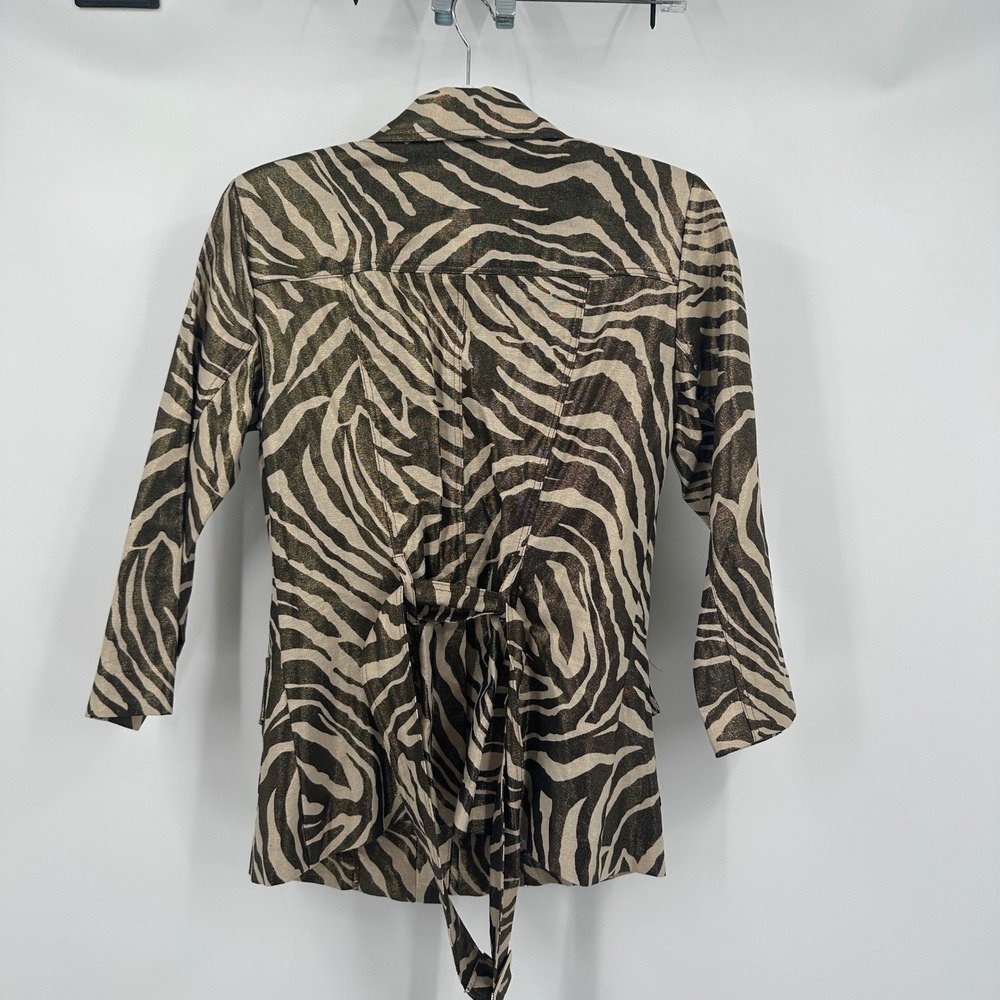 Cache Womens Y2K Zebra Print Metallic Gold Safari Utility Jacket Size S Belted - Picture 2 of 7